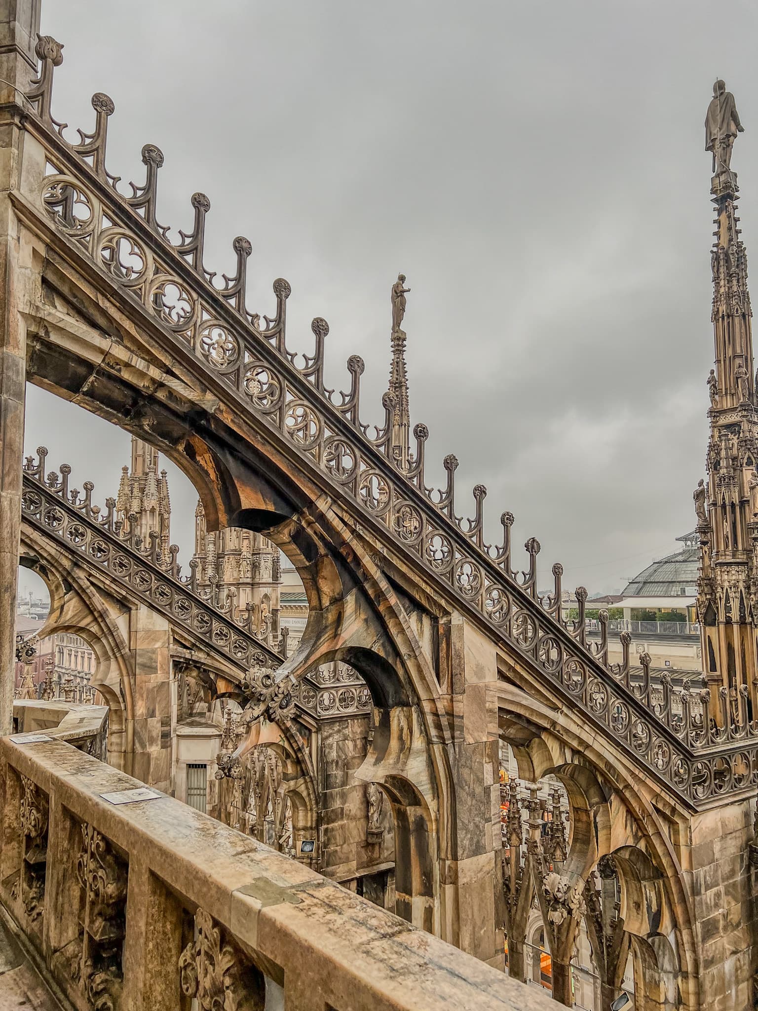 Gothic spires along the cathedral roof