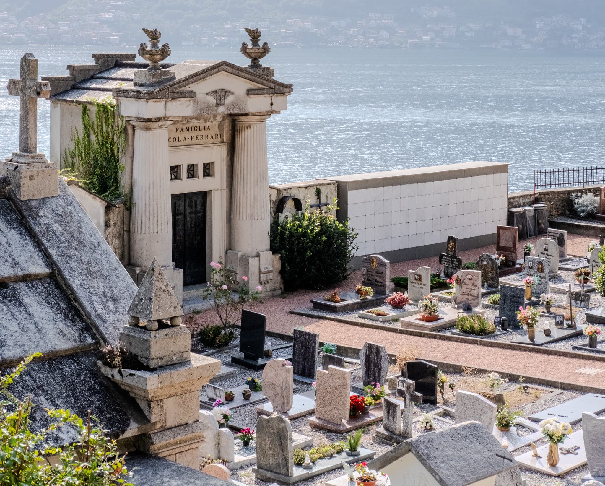 Hillside cemetery overlooking the lake