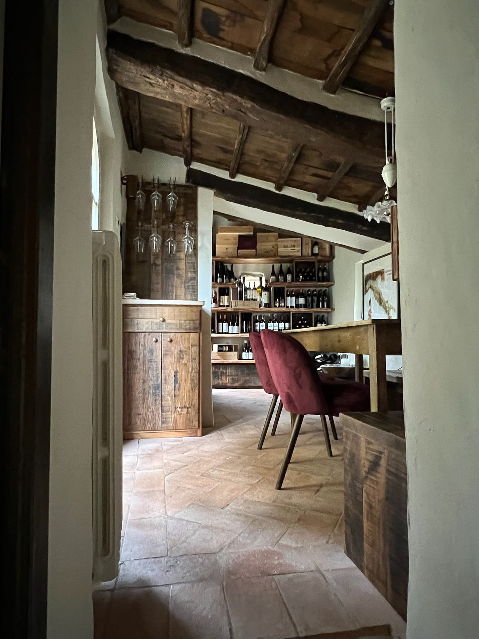 Rustic dining room with wooden ceiling beams