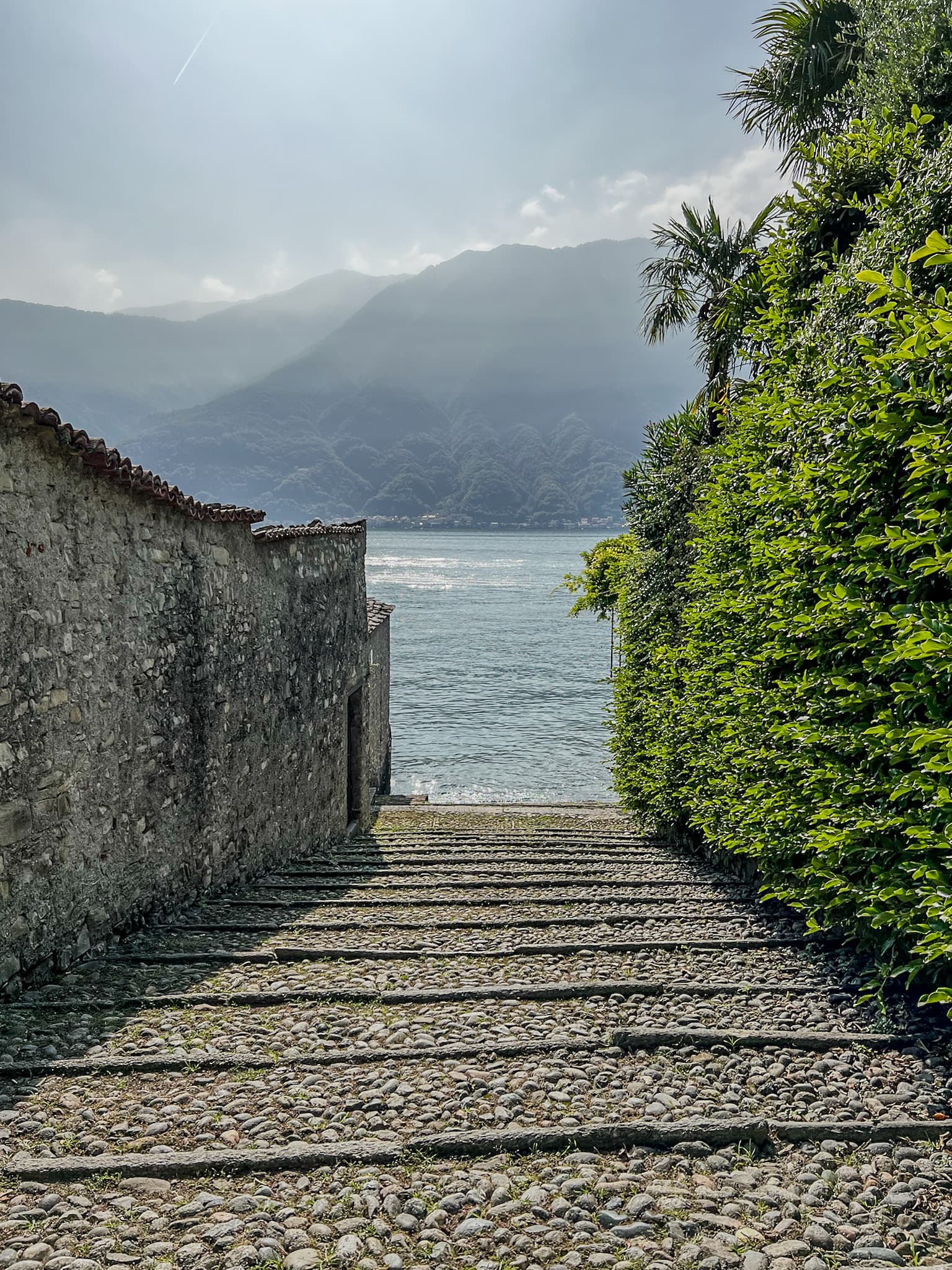 Cobbled steps leading down to the lake