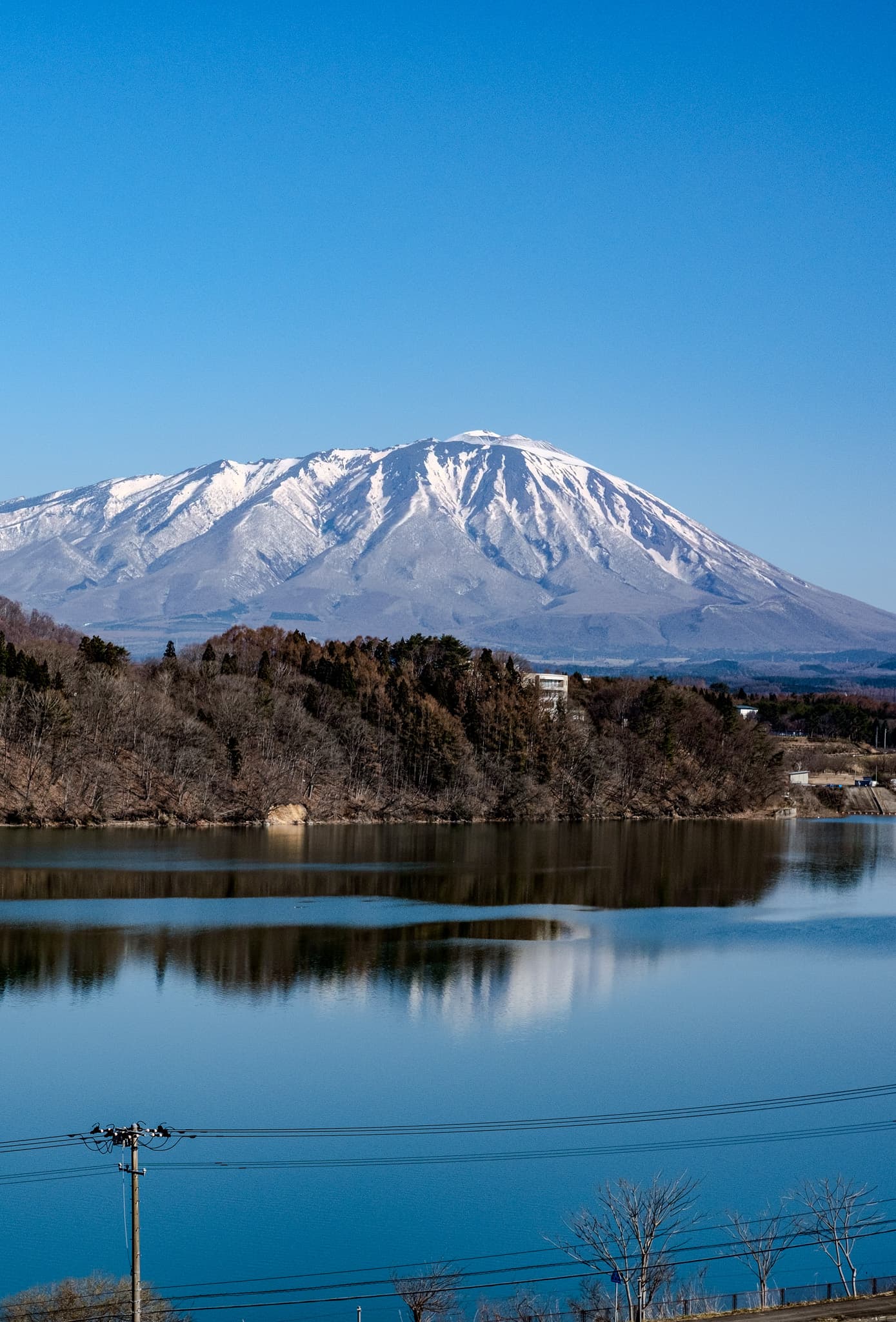 Snowcapped mountain reflected in a still lake